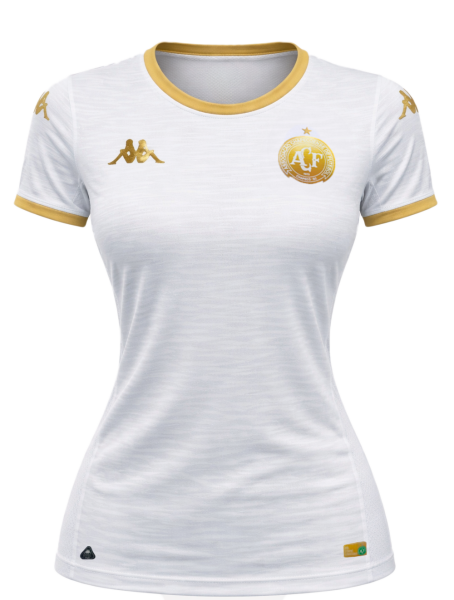 Camisa Chapecoense II 2026 Away &ndash; Player Kombat &ndash; Branco/Dourado &ndash; Feminina